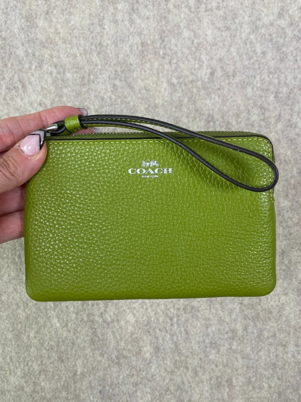 Coach Green Yellow Pebbled Leather Wristlet Pouch Wallet CP483